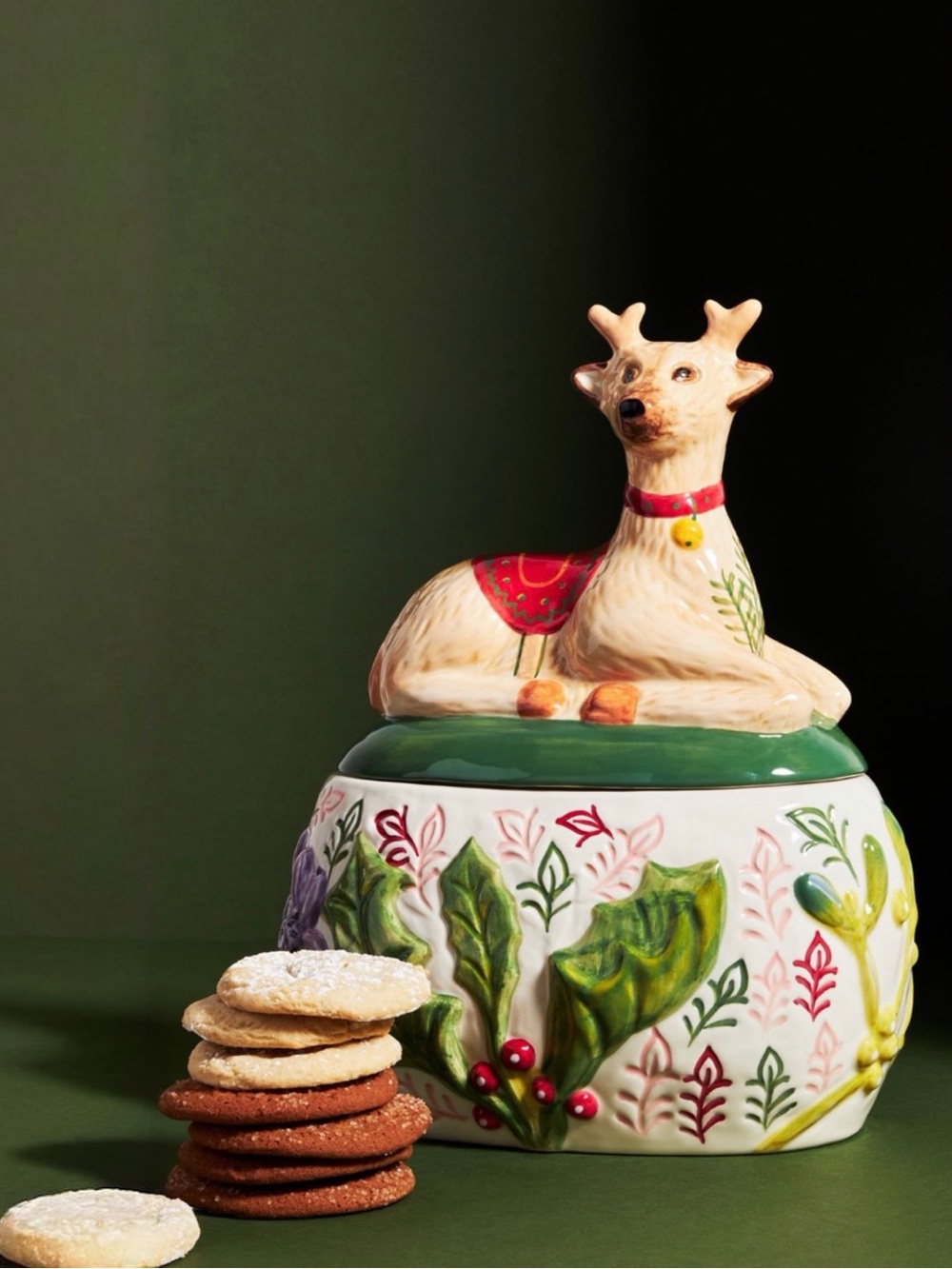 Anthropologie Nathalie Lete Reindeer Cookie Jar Holiday Stoneware NWT OS